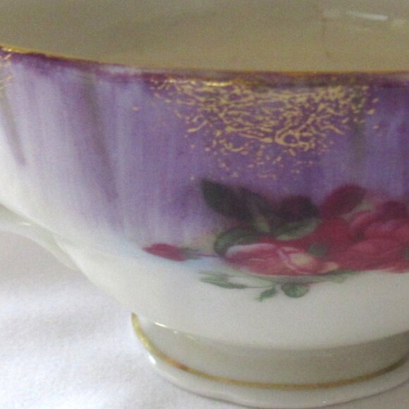Vintage Japanese Tea Cup and Saucer, Purple with Roses, Gold Trim       I1111 - Picture 9 of 9